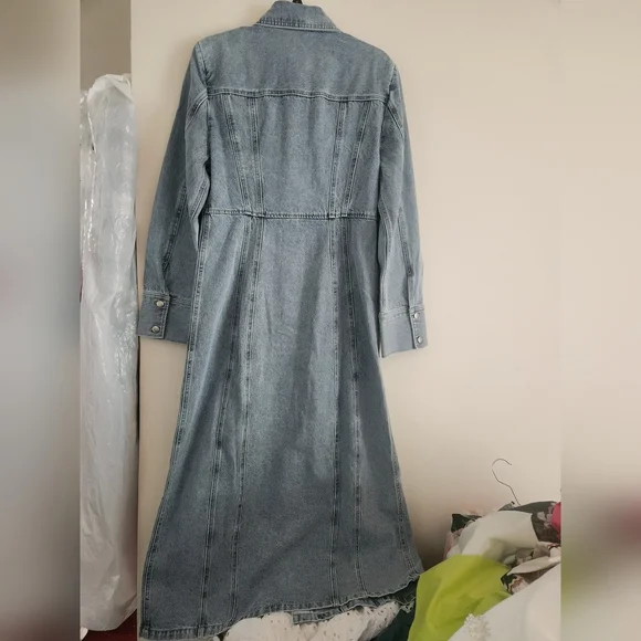 H&M denim maxi dress front buttons denim blue washed sz M BNWT - Picture 6 of 13